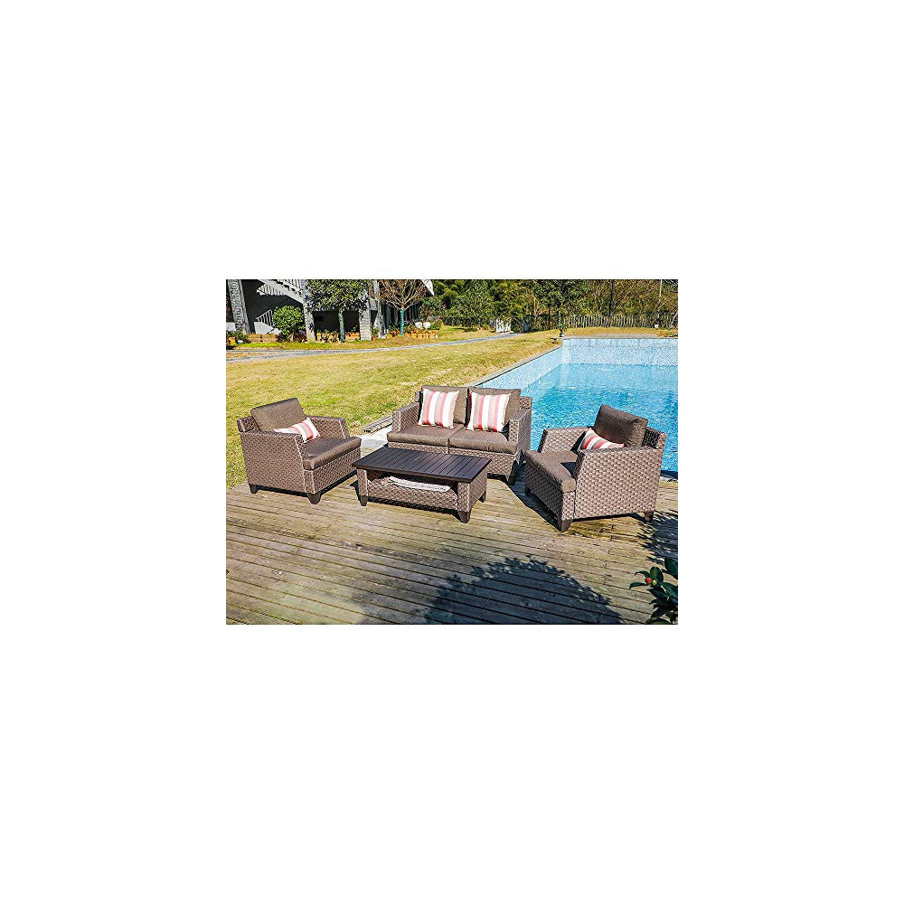 SUNSITT 5-Piece Outdoor Furniture Sofa Set PE Rattan Patio Conversation Set with Coffee Table Sofa Cover and Accent Pillows I