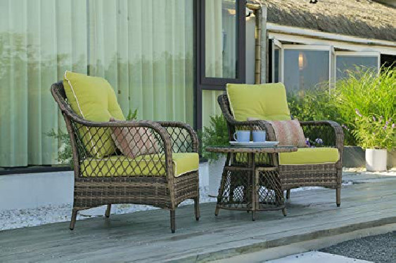 N&V Patio Outdoor Furniture Bistro Sets Mouldproof Wicker Chairs with Glass Coffee Table Pillows & Waterproof Cushions for Ou
