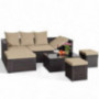 Tangkula 5-Piece Wicker Patio Conversation Furniture Set, Outdoor Rattan Sofas w/Ottomans and Coffee Table, Sectional Sofa Se