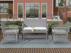 Merax Patio Conversation Set Outdoor Garden Lawn Pool Rattan Sofa Wicker Furniture Set Coffee Table Bistro Sets with Weather 