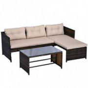 Outsunny 3-Piece Wicker Rattan Patio Set, Includes Sofa, Chaise & Coffee Table, Great for Poolside or Porch Lounging, Brown