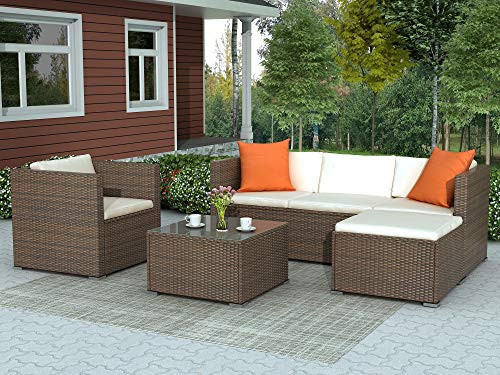 LZ LEISURE ZONE Patio Furniture Set Outdoor Sectional Sofa Set All-Weather PE Rattan Wicker Lawn Conversation Sets 4 Pieces P