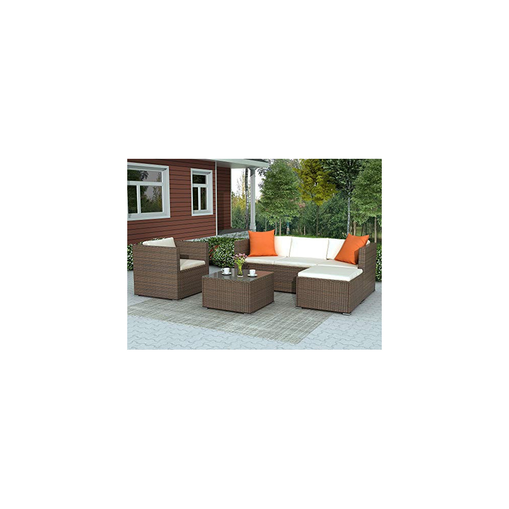 LZ LEISURE ZONE Patio Furniture Set Outdoor Sectional Sofa Set All-Weather PE Rattan Wicker Lawn Conversation Sets 4 Pieces P