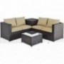 Tangkula 4 pcs Rattan Patio Furniture Set, w/Tempered Glass Coffee Table, Outdoor Furniture Sofa Set, w/Cushions and Storage 