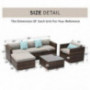 HOMPUS Outdoor Sectional Sofa Set, 6 Pieces All-Weather Conversation Set w Brown Wicker Sectional Backyard Sofa, 3 Teal Patte