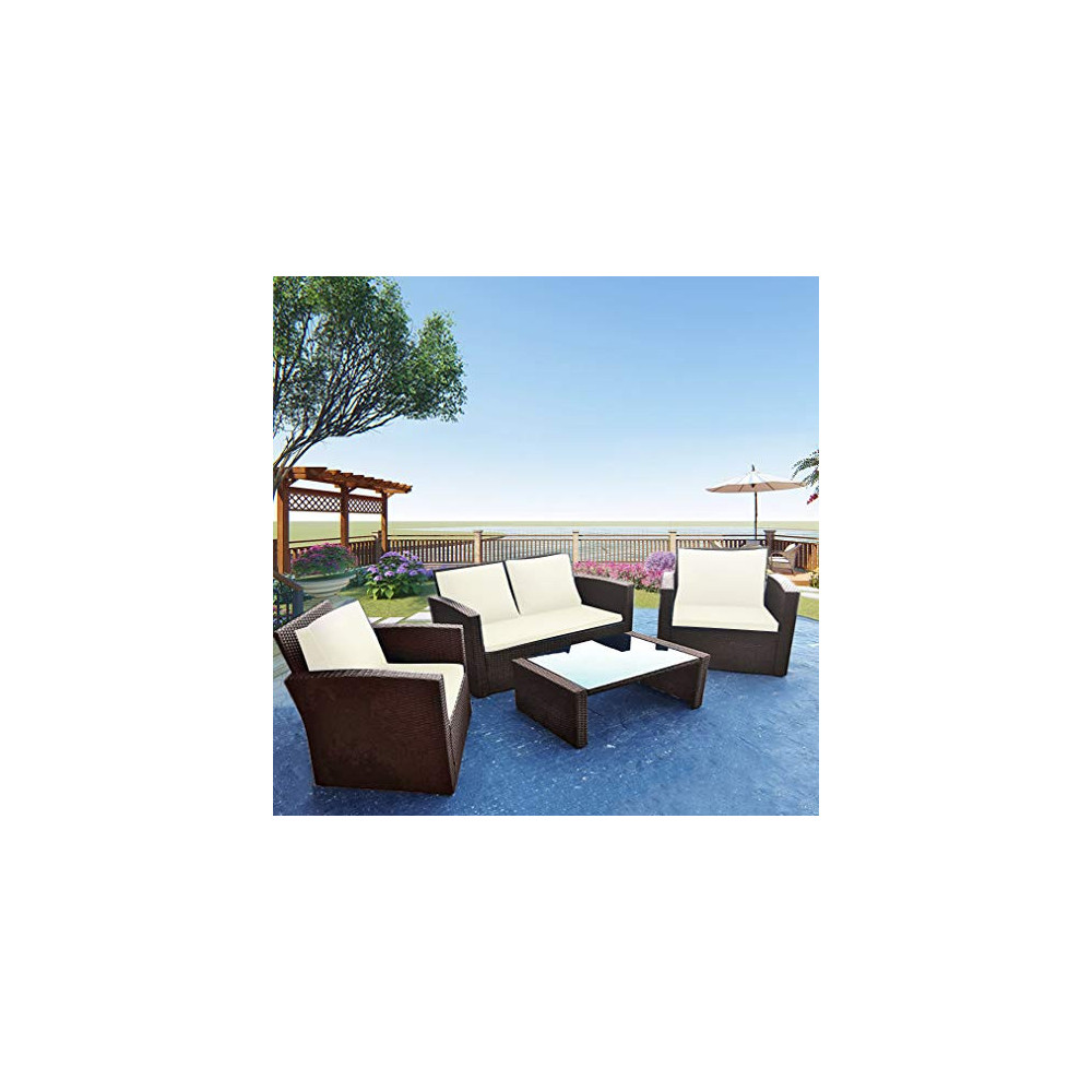 Panana Rattan Patio Furniture Set 4 Pieces Wicker Garden Table