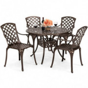 Best Choice Products 5-Piece All-Weather Cast Aluminum Patio Dining Set w/ 4 Chairs, Umbrella Hole, and Lattice Weave Design,