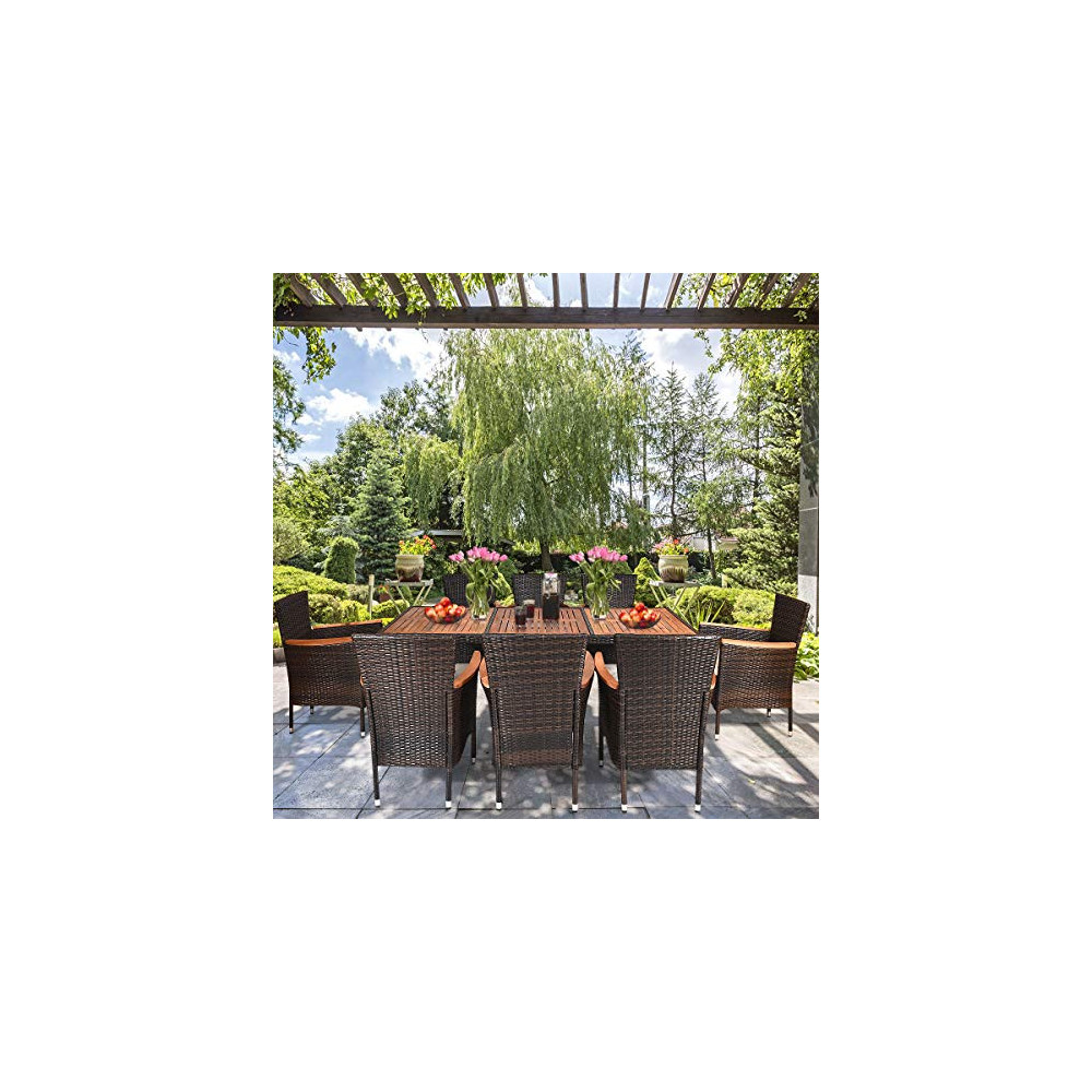 Tangkula 9 Piece Outdoor Dining Set, Garden Patio Wicker Set | Universe ...