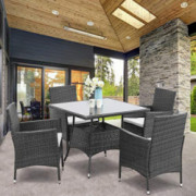 Wisteria Lane 5 Piece Outdoor Patio Dining Set, Wicker Glassed Table and Cushioned Chair, Umbrella Cut Out,Grey