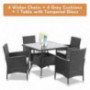 Wisteria Lane 5 Piece Outdoor Patio Dining Set, Wicker Glassed Table and Cushioned Chair, Umbrella Cut Out,Grey