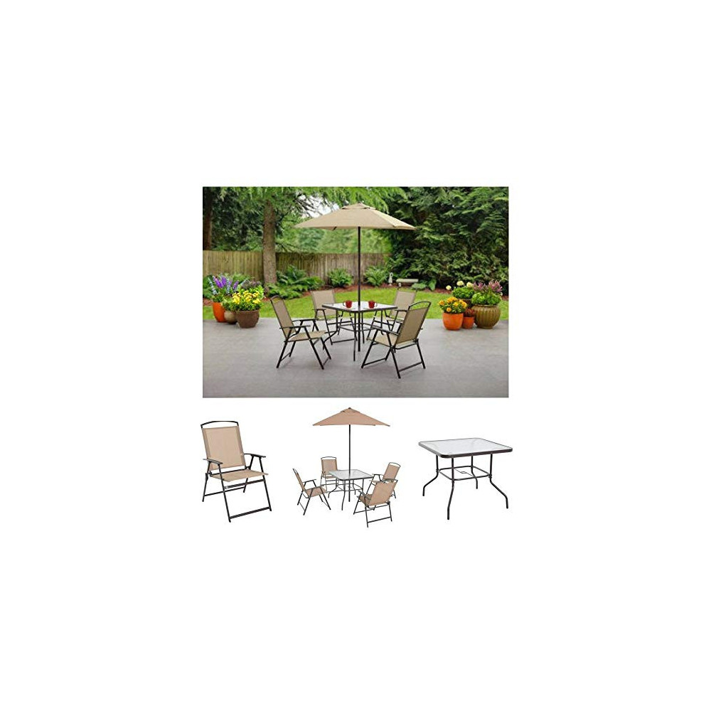Albany Lane 6-Piece Folding Dining Set By Mainstays, Patio Table, Patio Folding Chair, Patio Umbrella, Patio Dining Set, Outd