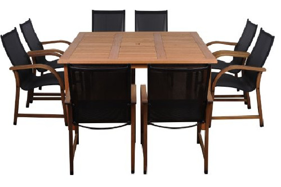 Amazonia Bahamas 9 Piece Square Patio Dining Set | Eucalyptus Wood | Ideal for Outdoors and Indoors, Black