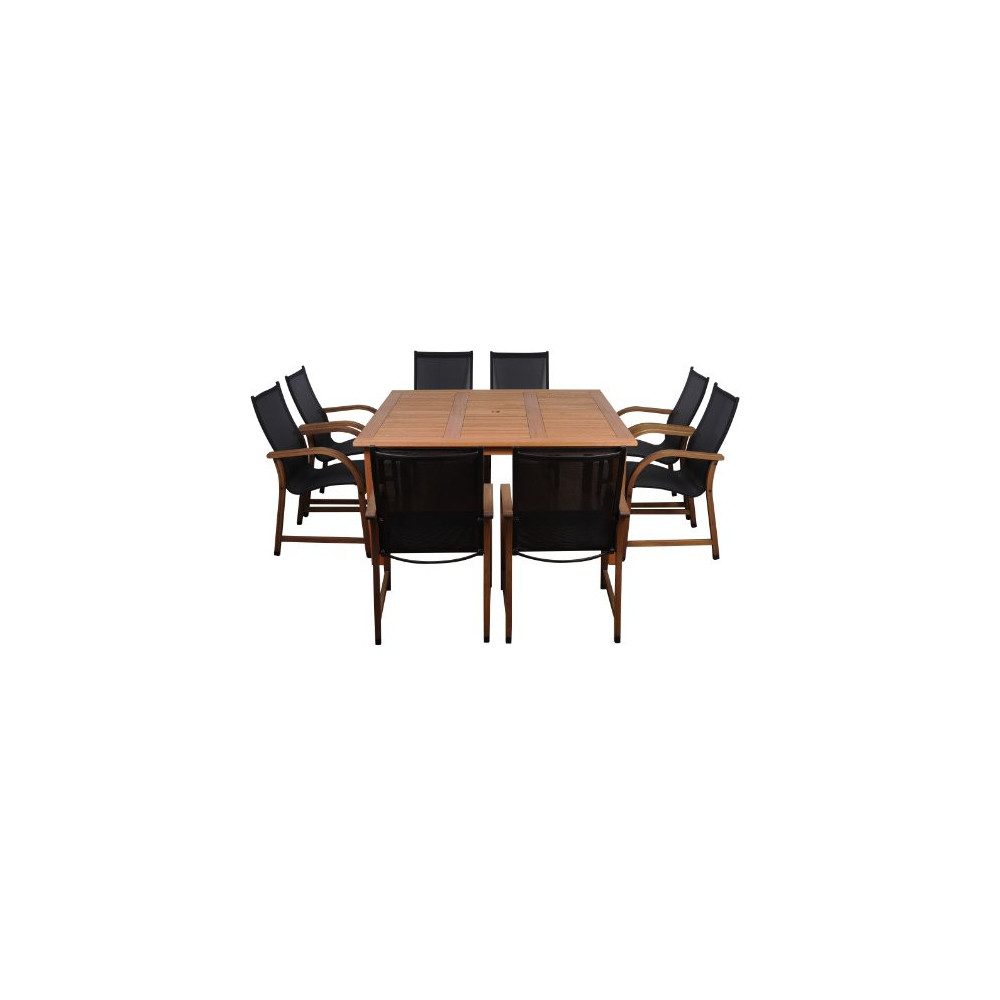 Amazonia Bahamas 9 Piece Square Patio Dining Set | Eucalyptus Wood | Ideal for Outdoors and Indoors, Black