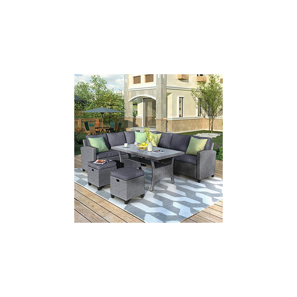 Merax Patio Dining Table Set Outdoor Furniture Sofa PE Rattan Wicker Conversation Set