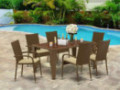 East West Furniture GUGU702A 7Pc Outdoor Brown Wicker Dining Set Includes a Patio Table and 6 Balcony Backyard Armchair with 