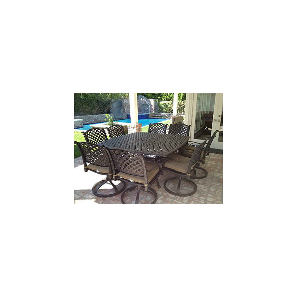 Nassau Cast Aluminum Powder Coated 9pc Outdoor Patio Dining Set with 64"x64" Square Table - Antique Bronze