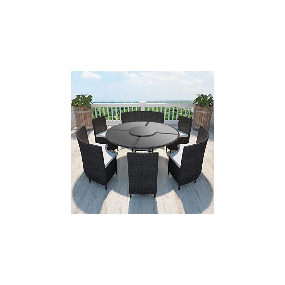 Unfade Memory Patio Furniture Conversation Set 7 Pcs Outdoor Dining Sets with Cushions Wicker Dining Table Chair  Black 