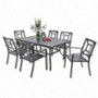 PHI VILLA Metal 7 Piece Patio Rectangular Table and Armrest Bistro Chairs Dining Set with Umbrella Hole - Black