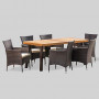 Christopher Knight Home Randy | Outdoor 7-Piece Acacia Wood and Wicker Dining Set with Cushions | Teak Finish | in Multibrown