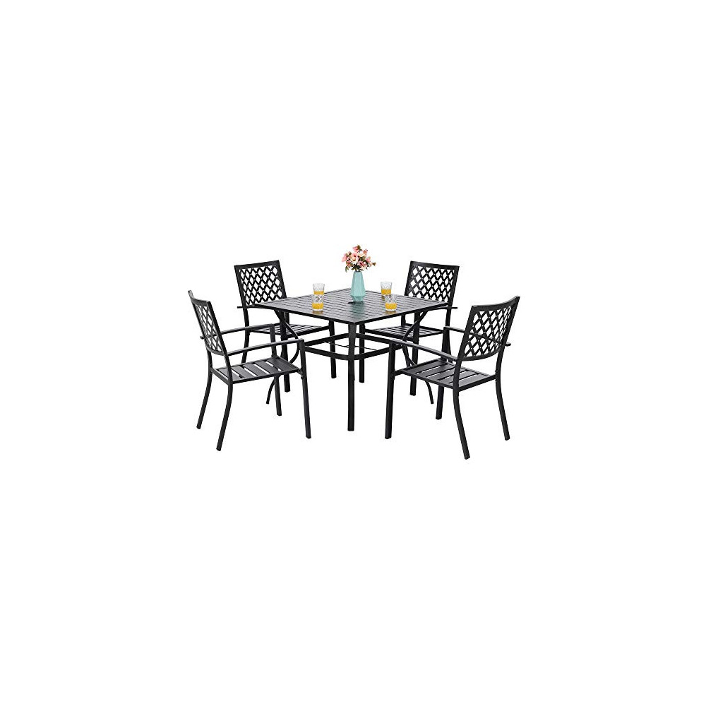 PHI VILLA 5 Piece Patio Armrest Dining Chairs and Larger Square Table Set