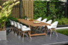 Brampton 9 Piece Outdoor Eucalyptus Extendable Dining Set | Perfect for Patio | White Chairs with Arms and Teak Finish