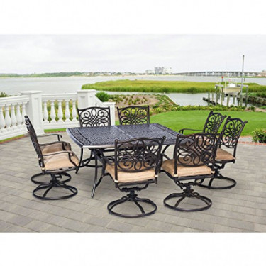 Hanover TRADDN9PCSWSQ-8 Traditions 9-Piece Rust-Free Aluminum Patio Dining Set Outdoor Furniture, 60 x 60, Tan
