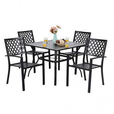 PHI VILLA 5-Piece Metal Patio Outdoor Table and Chairs Dining Set- 37" Square Bistro Table and 4 Backyard Garden Chairs, Tabl