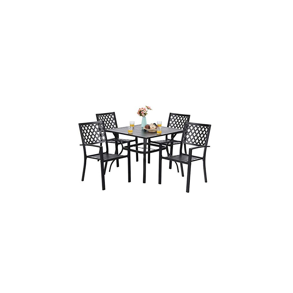 PHI VILLA 5-Piece Metal Patio Outdoor Table and Chairs Dining Set- 37" Square Bistro Table and 4 Backyard Garden Chairs, Tabl