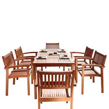 Malibu V98SET10 7 Piece Wood Outdoor Dining Set with Stacking Dining Chairs