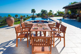 Vifah V187SET4 Bayeux Outdoor 7-Piece Wood Patio Dining Set with Stacking Chairs, Natural