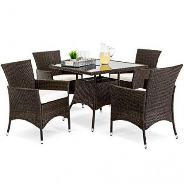 Best Choice Products 5-Piece Indoor Outdoor Wicker Patio Dining Set Furniture w/Table, Umbrella Cutout, 4 Chairs - Brown