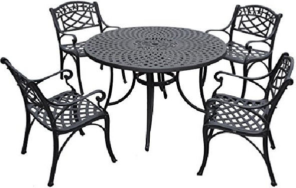 Crosley Furniture KOD6001BK Sedona 5-Piece Solid-Cast Aluminum Outdoor Dining Set with 46-inch Table and 4 Arm Chairs, Black