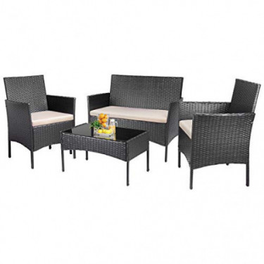 KaiMeng Patio Furniture Sets Outdoor 4 Pieces Indoor Use Conversation Sets Rattan Wicker Chair with Table Backyard Lawn Porch
