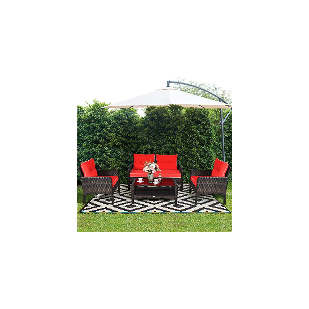 Tangkula 4 Pcs Wicker Patio Furniture Set, Outdoor Conversation