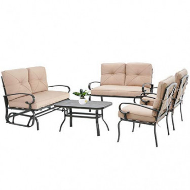 Oakmont 5Pcs 6 Seats  Outdoor Metal Furniture Sets Patio Conversation Set Glider, 2 Single Chairs, Loveseat and Coffee Table,