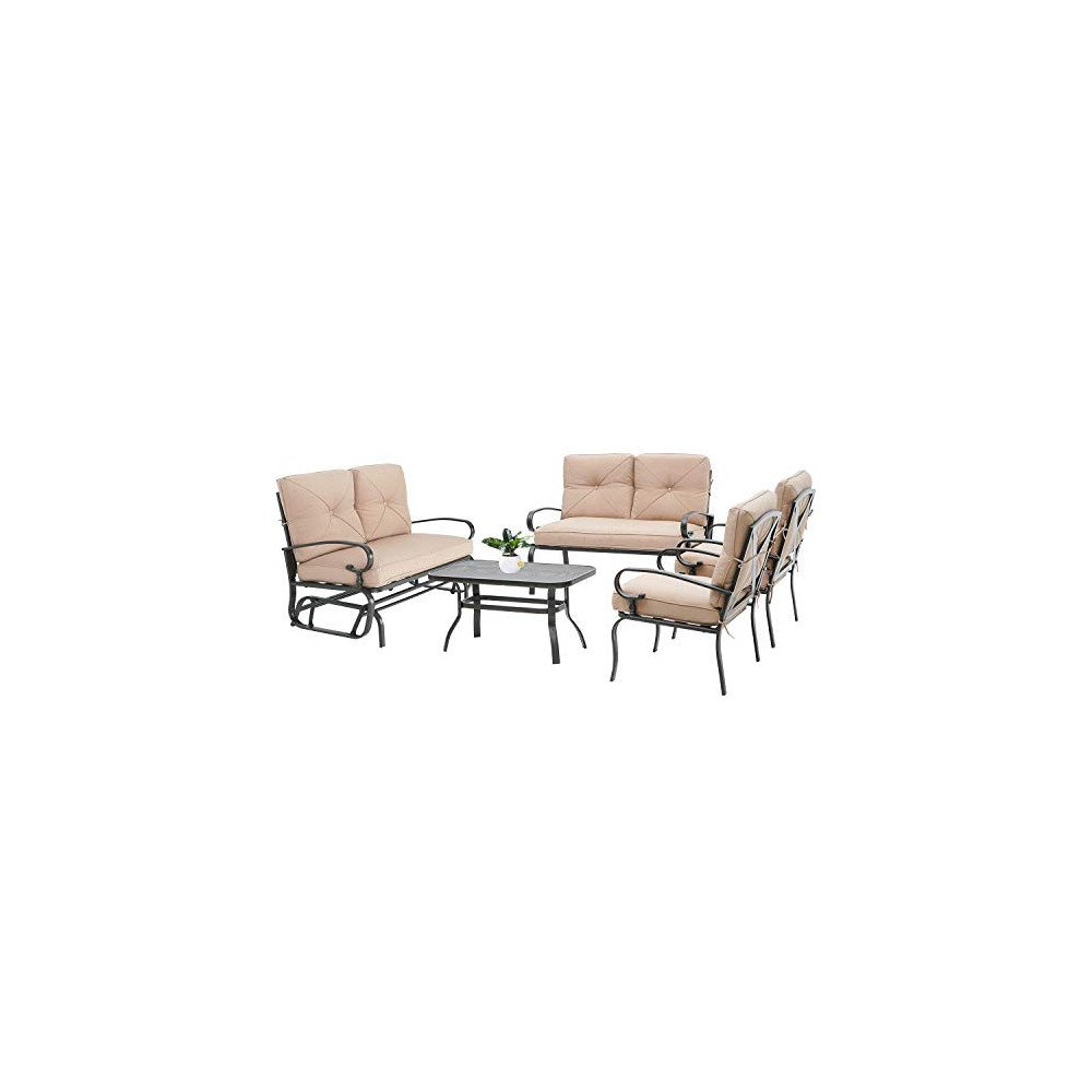 Oakmont 5Pcs 6 Seats  Outdoor Metal Furniture Sets Patio Conversation Set Glider, 2 Single Chairs, Loveseat and Coffee Table,