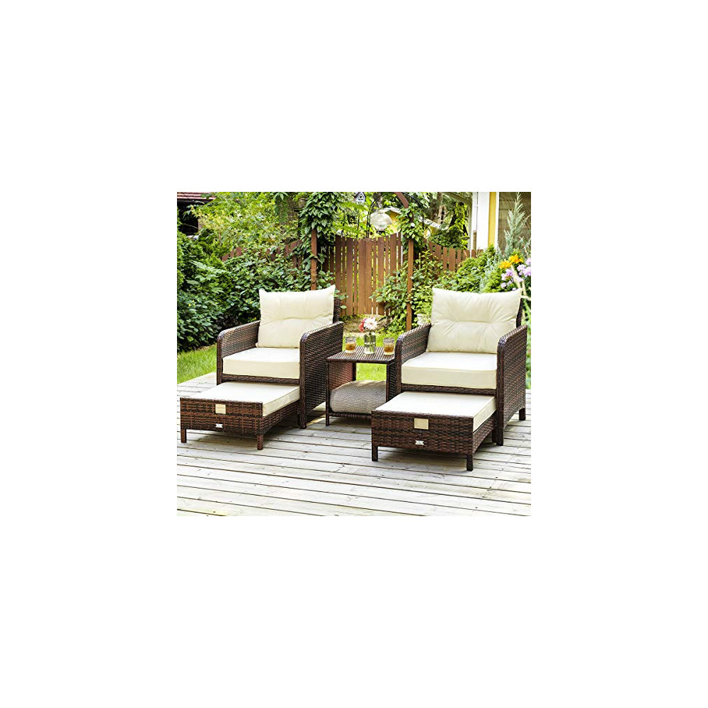 PAMAPIC 5 Pieces Wicker Patio Furniture Set Outdoor Patio Chairs with Ottomans