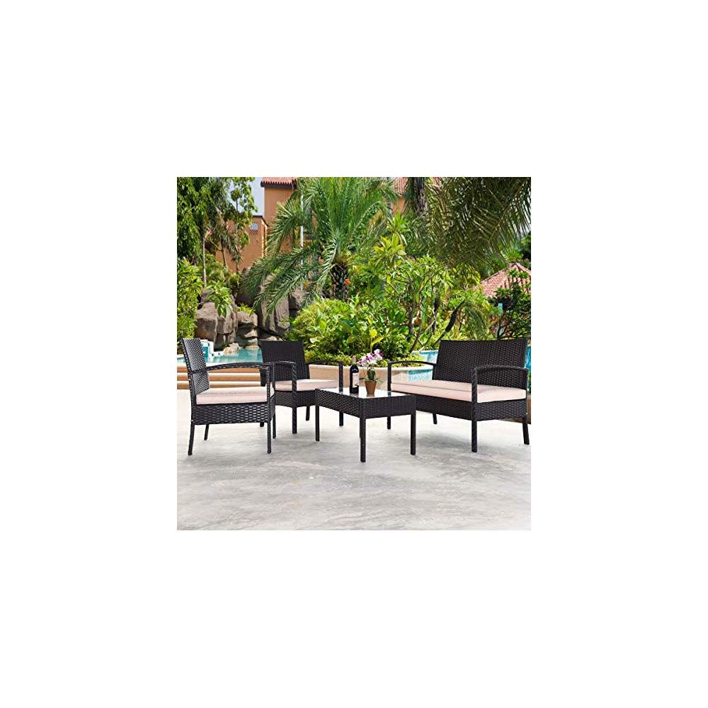 Tangkula 4 PCS Patio Furniture Sets, Rattan Chair Wicker Set,