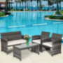 Tangkula 4-PCS Wicker Patio Conversation Set, Outdoor Rattan Sofas with Table Set, Patio Furniture Set with Soft Cushions & T