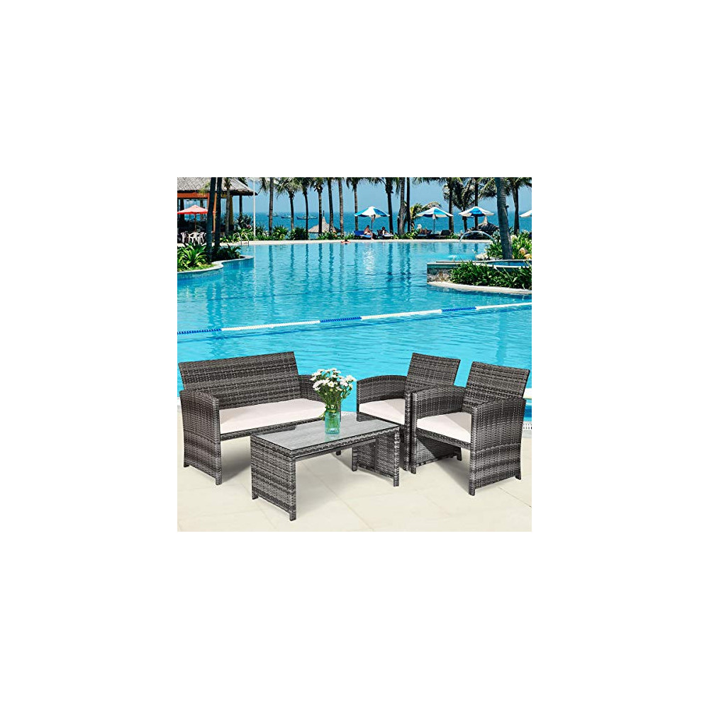 Tangkula 4PCS Wicker Patio Conversation Set, Outdoor Rattan Universe