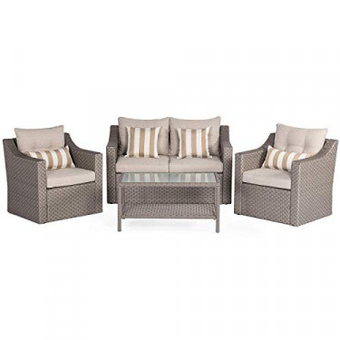Incbruce 4Pcs Outdoor Patio Sofa Set PE Rattan Wicker Conversation Set with Sophisticated Glass Coffee Table and Soft Cushion