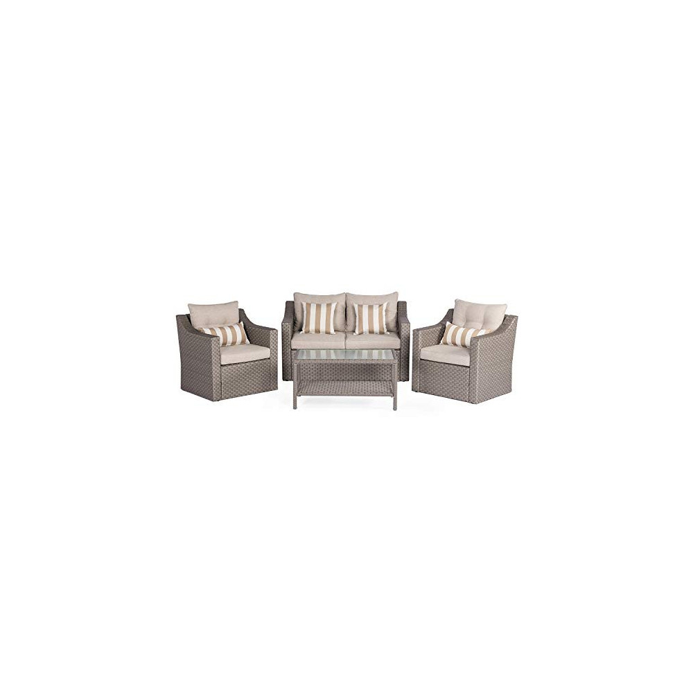 Incbruce 4Pcs Outdoor Patio Sofa Set PE Rattan Wicker Conversation Set with Sophisticated Glass Coffee Table and Soft Cushion