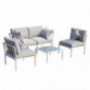 Outsunny 4 Piece Outdoor Furniture Patio Conversation Seating Set with a Loveseat, 2 Sofa Chairs, Coffee Table, White