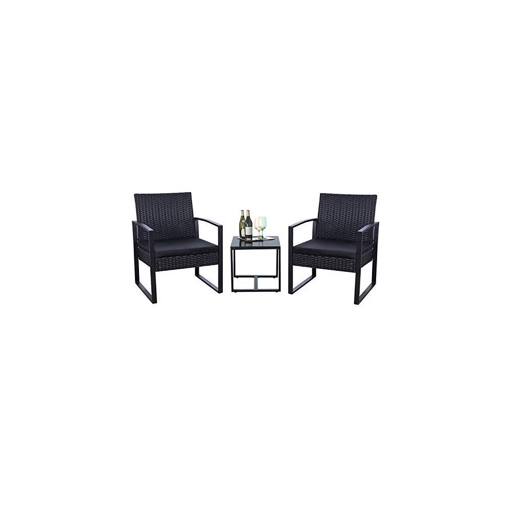 Flamaker 3 Pieces Patio Set Outdoor Wicker Patio Furniture Sets Modern Bistro Set Rattan Chair Conversation Sets with Coffee 