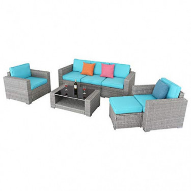 Furnimy 7 Pieces Outdoor Furniture Patio Furniture Sets Conversation Sets Sectional Sofa Couch Wicker Rattan Gray Outdoor Ind