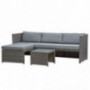 BELLEZE Balboa 3 Piece Patio Conversation Set All-Weather Wicker Rattan Corner Sofa with Cushion and Glass Table, Gray