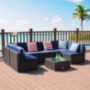 LUCKWIND Patio Conversation Sectional Sofa Chair Table - 7 Piece All-Weather Brown Wicker Rattan Seating Cushion Patio Ottoma