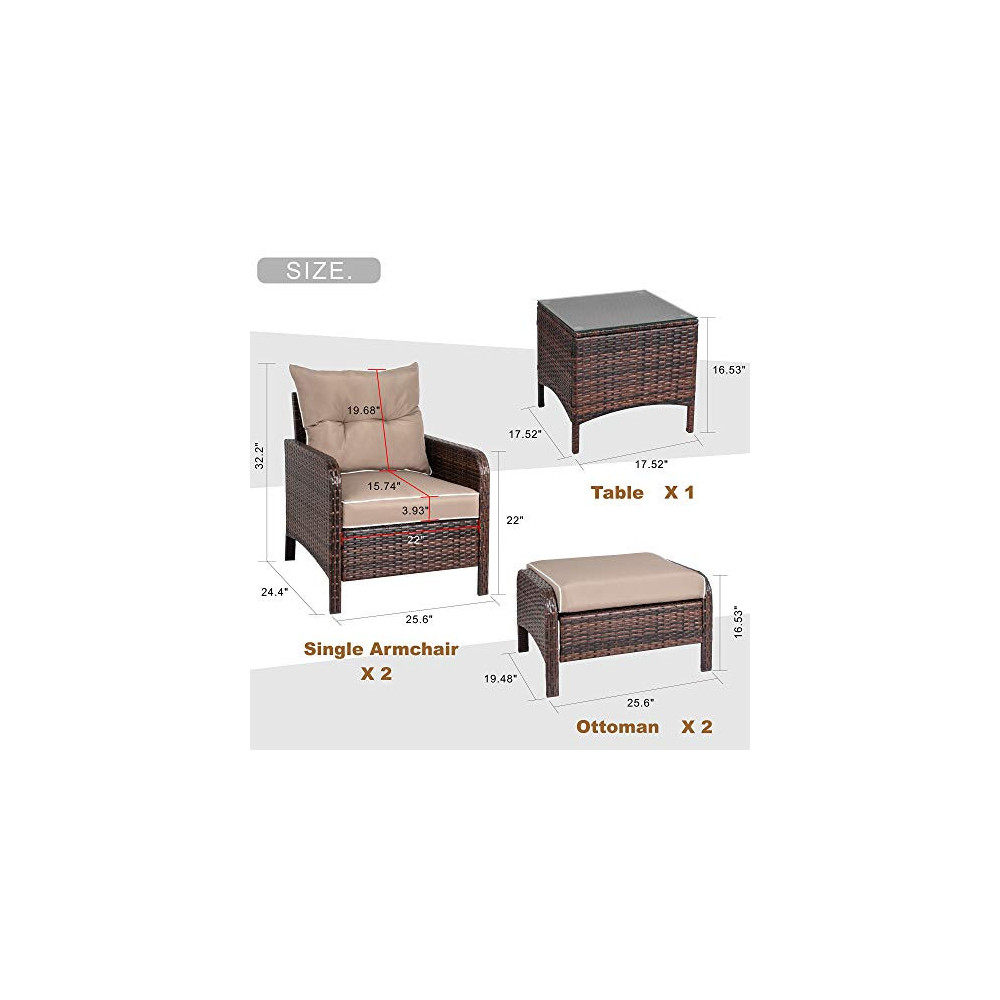 Vongrasig 5 Piece Wicker Patio Furniture Set, PE Wicker Rattan