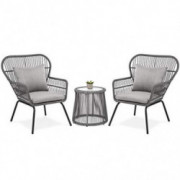 Best Choice Products 3-Piece Patio Wicker Conversation Bistro Set w/ 2 Chairs, Glass Top Side Table, Cushions - Gray