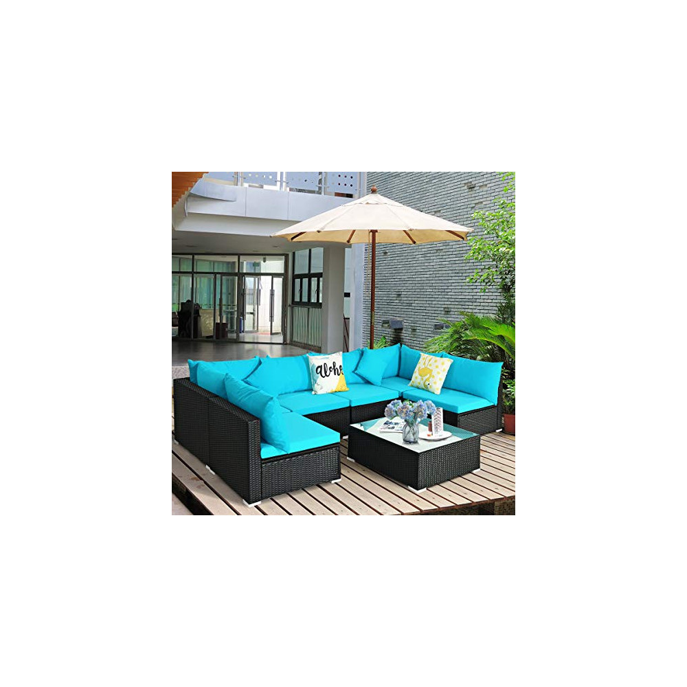 Tangkula 7 Piece Patio Furniture Set, Outdoor Sectional Sofa